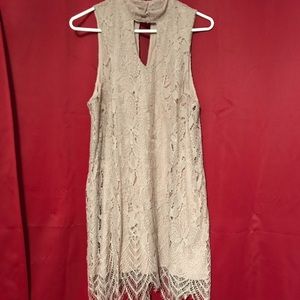 Light pink lace, sleeveless dress with high neck